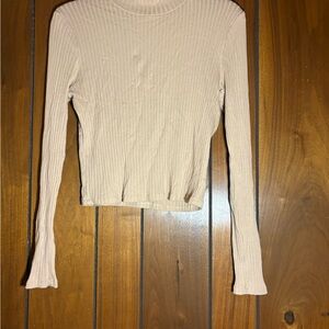 Essentials Light Tan Ribbed Long Sleeve Top